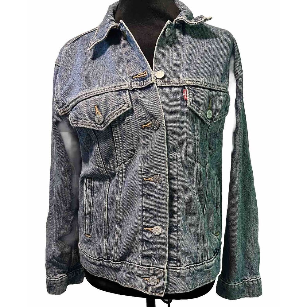 LEVI Strauss Womens Ex Boyfriend Blue Jean Denim Trucker Jacket Small 29944-0012